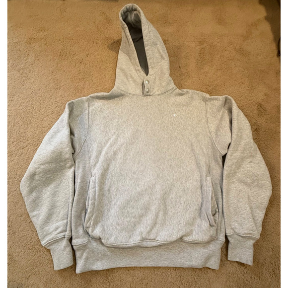 Vtg Champion Reverse Weave Womens Sweatshirt Gray Double Snap Collar Hooded M - Picture 3 of 12